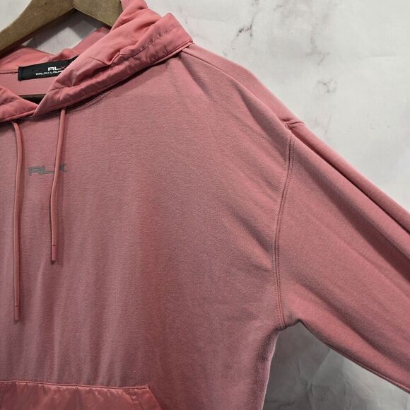 RLX Ralph Lauren Hoodie Women Medium Pink Pullover Sweatshirt Puffer Thumb Holes - Picture 10 of 11